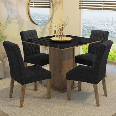 Conjunto de Jantar Anaju 4 Lugares Tampo em MDF com Vidro Rustic Preto Oxford