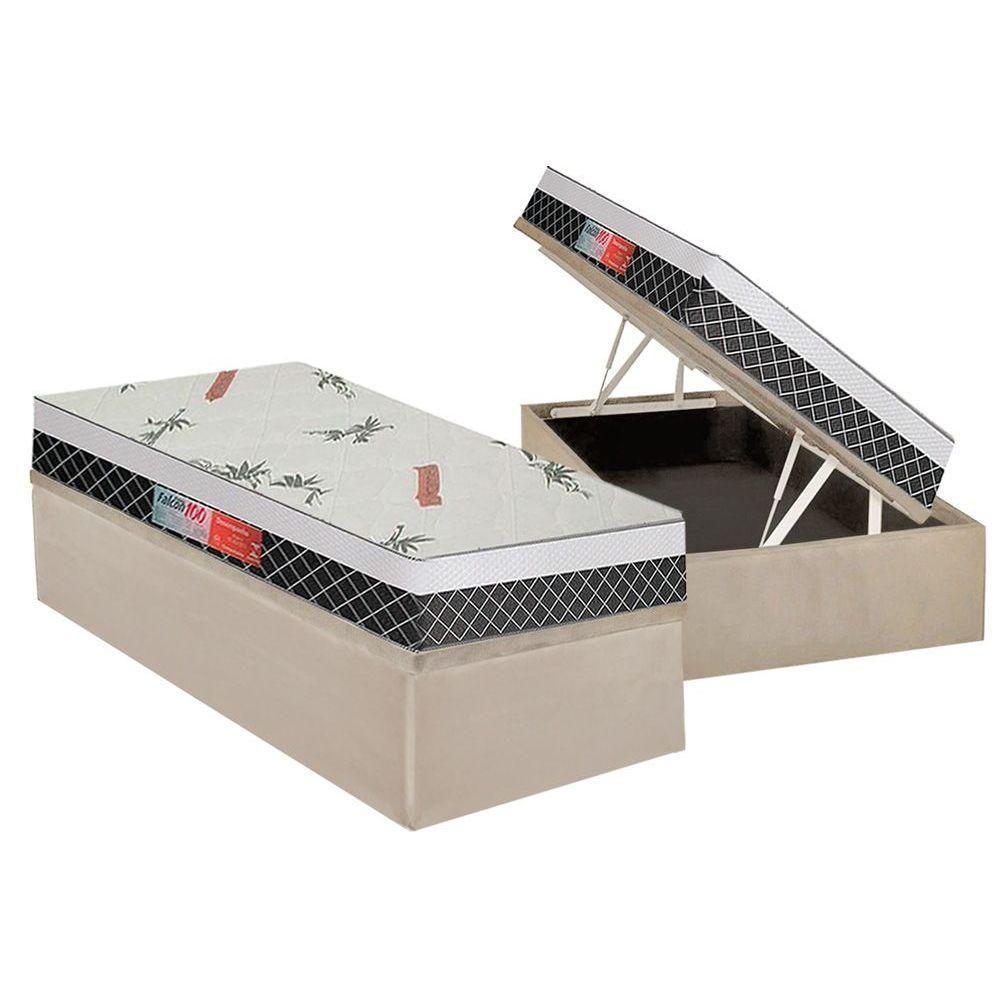 Cama Box Baú Solteiro: Colchão Ortopédico Plumatex Falcon Ultra Firme + Base CRC Suede Clean(88x188) - 1