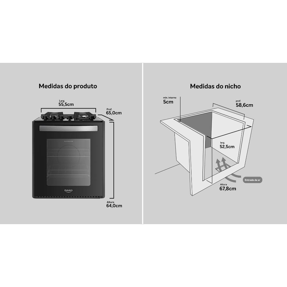 Fogão De Embutir 4 Bocas Preto Com Mesa De Vidro Dako Supreme Bivolt - 4