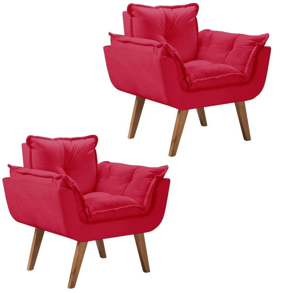 Kit 2 Poltronas Opalla Pés Palito 1 Lugar D Salla Suede - 1