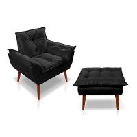 Kit C/ 01 Poltrona Opala + 01 Puff Opala Elegante Suede Preto - 1
