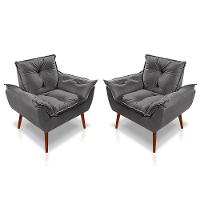 Kit C/02 Poltronas Opala + 02 Puff Opala Elegante Suede Cinza Escuro - 7