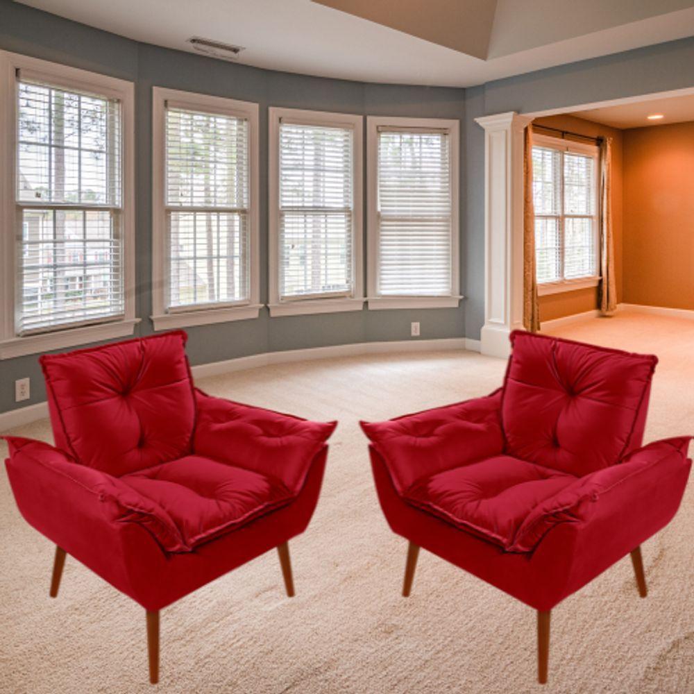 Kit C/02 Poltronas Opala + 02 Puff Opala Elegante Suede Vermelho - 6