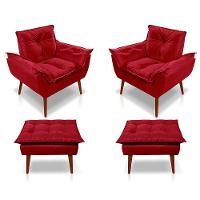 Kit C/02 Poltronas Opala + 02 Puff Opala Elegante Suede Vermelho - 1