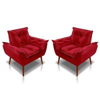 Kit C/02 Poltronas Opala + 02 Puff Opala Elegante Suede Vermelho - 5