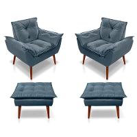 Kit C/02 Poltronas Opala + 02 Puffs Opala Elegante Suede Azul Turquesa - 1