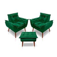 Kit C/2 Poltronas Opala + 01 Puff Opala Elegante Suede Verde - 1