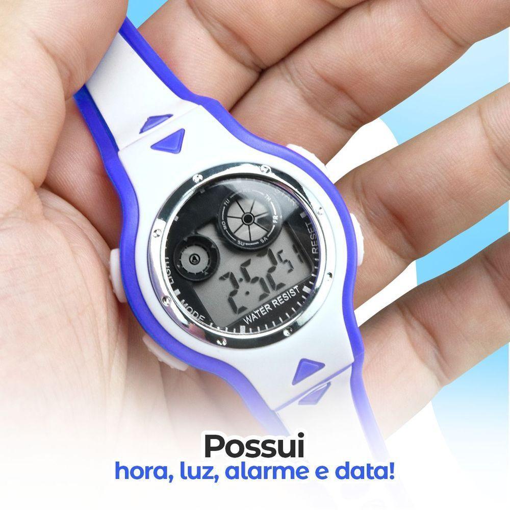 Relogio Digital Infantil Criança Led + Oculos Sol + Caixa Original Qualidade Premium Silicone Azul - 2