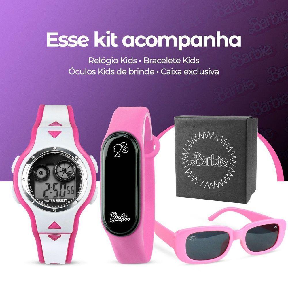 Relogio Infantil Digital + Rosa Barbie + Oculos Sol + Caixa Esportivo Original Alarme Criança Menina - 8