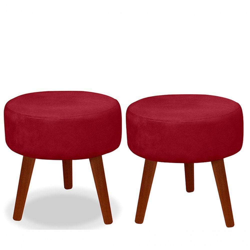 Kit C/ 01 Namoradeira Opala + 02 Puffs Redondo Danny + 02 Almofadas Suede Vermelho - 7