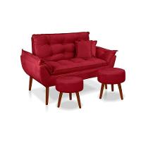 Kit C/ 01 Namoradeira Opala + 02 Puffs Redondo Danny + 02 Almofadas Suede Vermelho - 1