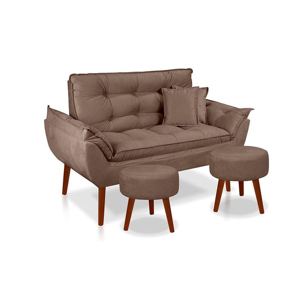 Kit C/ 01 Namoradeira Opala + 02 Puffs Redondo Danny + 02 Almofadas Suede Cappuccino - 1