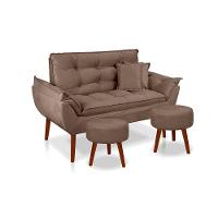 Kit C/ 01 Namoradeira Opala + 02 Puffs Redondo Danny + 02 Almofadas Suede Cappuccino - 1