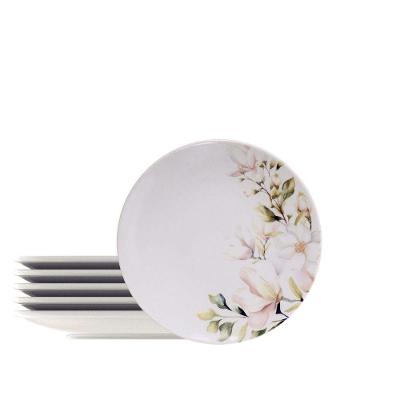 Kit Prato Sobremesa Tramontina Magnólia Porcelana Decorada 21cm 6 Peças Tramontina
