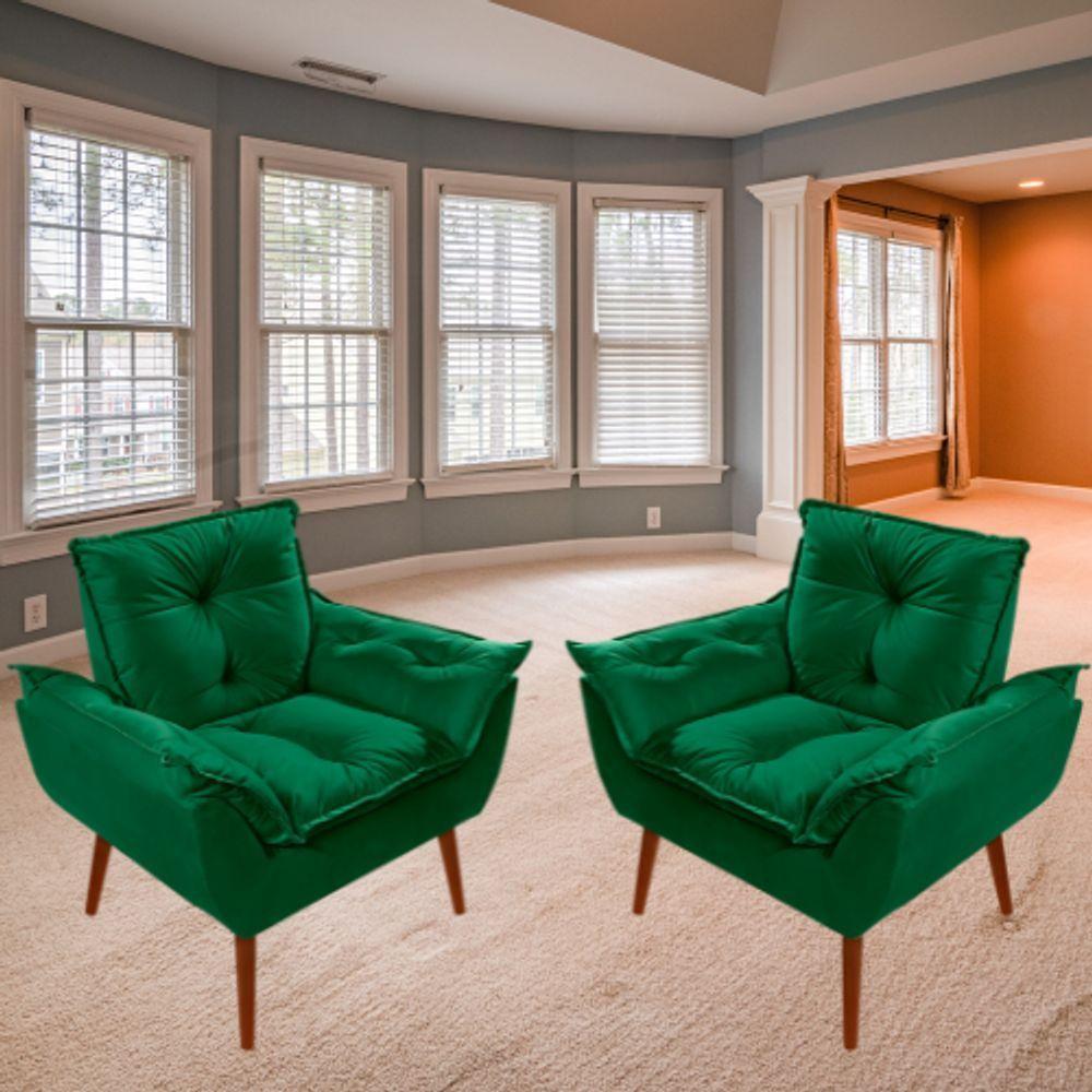Kit C/02 Poltronas Opala + 02 Puff Opala Elegante Suede Verde - 6
