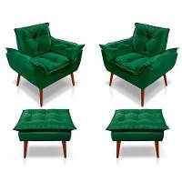 Kit C/02 Poltronas Opala + 02 Puff Opala Elegante Suede Verde - 1