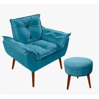 Kit C/01 Poltrona Opala + 01 Puff Redondo Danny Suede Azul Tiffany - 1