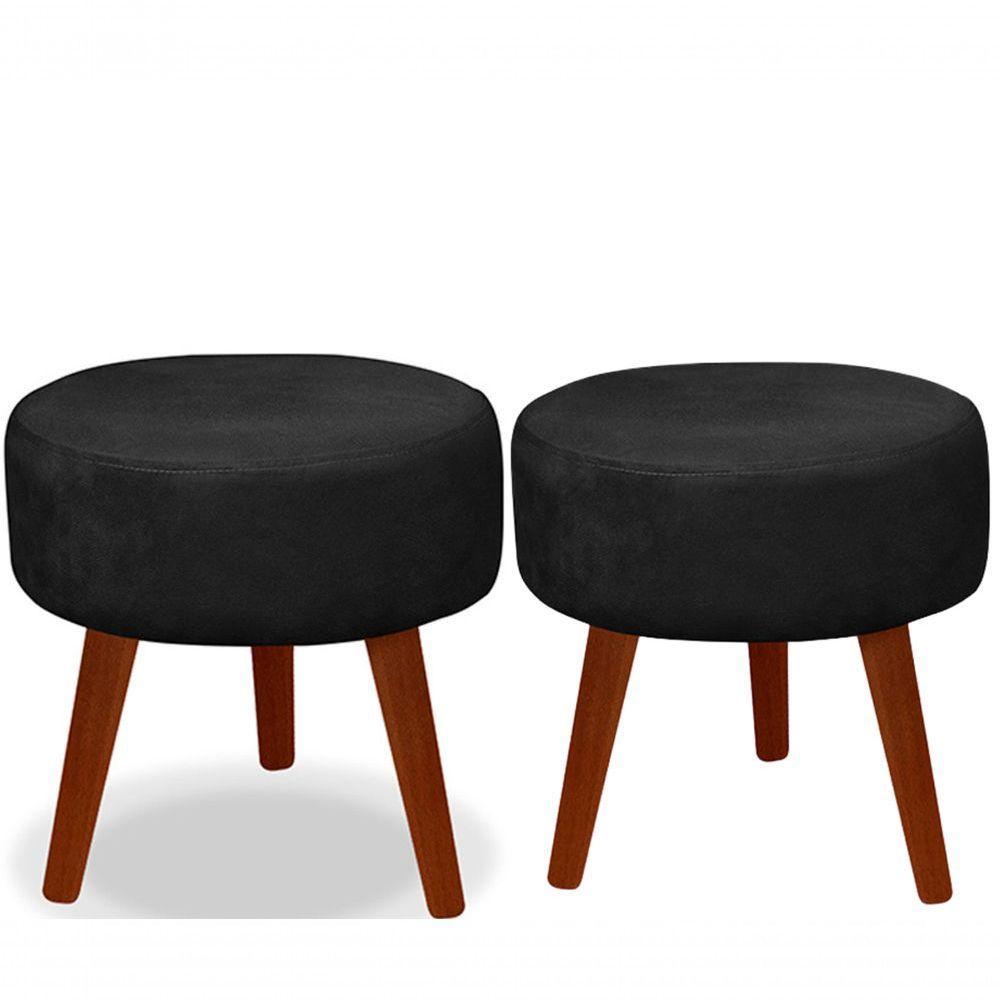 Kit C/ 01 Namoradeira Opala + 02 Puffs Redondo Danny + 02 Almofadas Suede Preto - 3