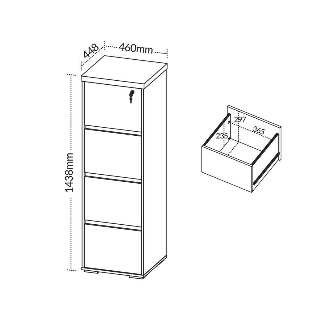 Arquivo Com 4 Gavetas Dinamarca Freijó Branco - 3