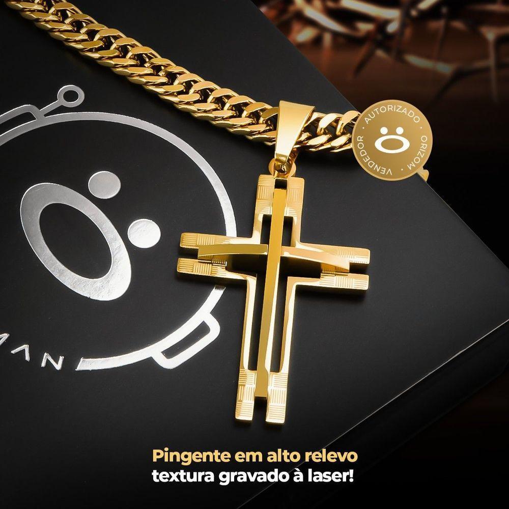 Relogio Masculino Banhado Ouro Aço + Crucifixo + Pulseira Presente Original Qualidade Premium Grande - 4