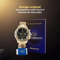 Relógio Masculino Aço Banhado + Pulseira + Cordão Crucifixo Dourado Inoxidável Casual Presente Preto - 3