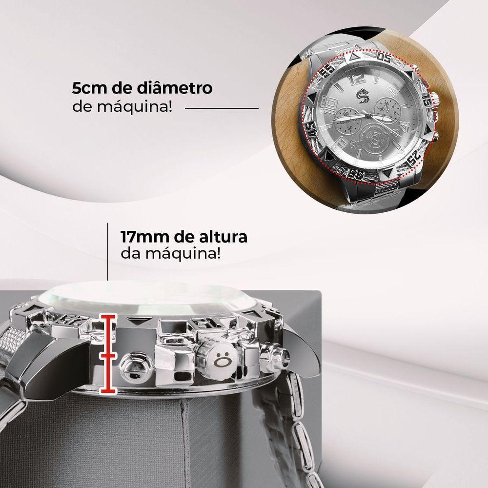 Relogio Masculino Prata Original Grande Aço Inox + Caixa Original Pesado Presente Casual Analogico - 4