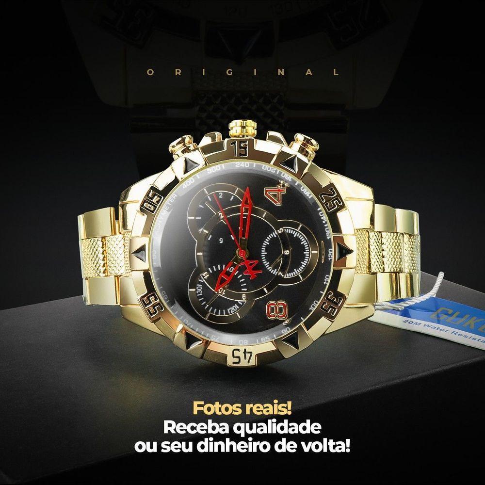 Relogio Dourado Prova Dagua + Pulseira + Caixa + Cordão Cruz Grande Original Presente Pesado Social - 5