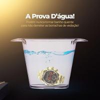 Relogio Dourado Prova Dagua + Pulseira + Caixa + Cordão Cruz Grande Original Presente Pesado Social - 6