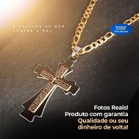 Relogio Dourado Prova Dagua + Pulseira + Caixa + Cordão Cruz Grande Original Presente Pesado Social - 9