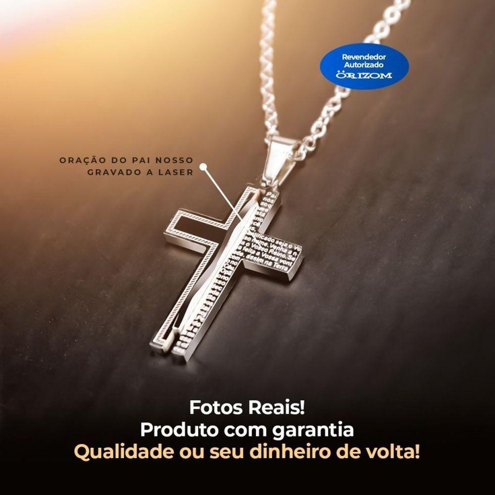 Relogio Masculino Aço Inox + Caixa + Cordão Pingente Cruz Qualidade Premium Social Original Casual - 2