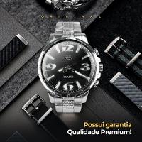 Relogio Masculino Aço Inox + Caixa + Cordão Pingente Cruz Qualidade Premium Social Original Casual