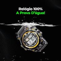 Relogio Prova Dagua Preto + Oculos Sol Protecao Uv + Caixa Original Grande Data Alarme Ajustavel - 7