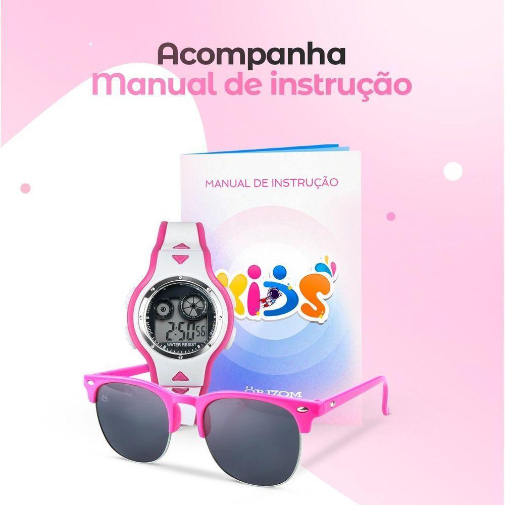 Relogio Digital Rosa Infantil Led + Case Premium + Oculos Qualiadde Premium Original Silicone Menina - 8
