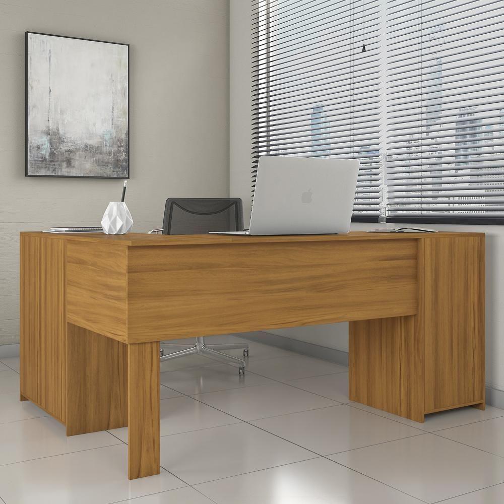 Conjunto Para Escritório 2 Peças Com Mesa De Canto Em L E Armário Freijó Notável Móveis Freijó - 2