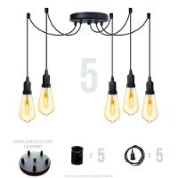 Lustre Aranha Com 5 Pendentes (2m Cabo Preto + Soquetes + Canopla) - 2