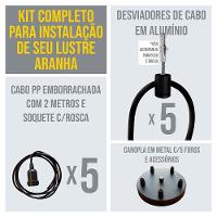 Lustre Aranha Com 5 Pendentes (2m Cabo Preto + Soquetes + Canopla) - 3