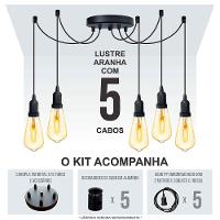 Lustre Aranha Com 5 Pendentes (2m Cabo Preto + Soquetes + Canopla)