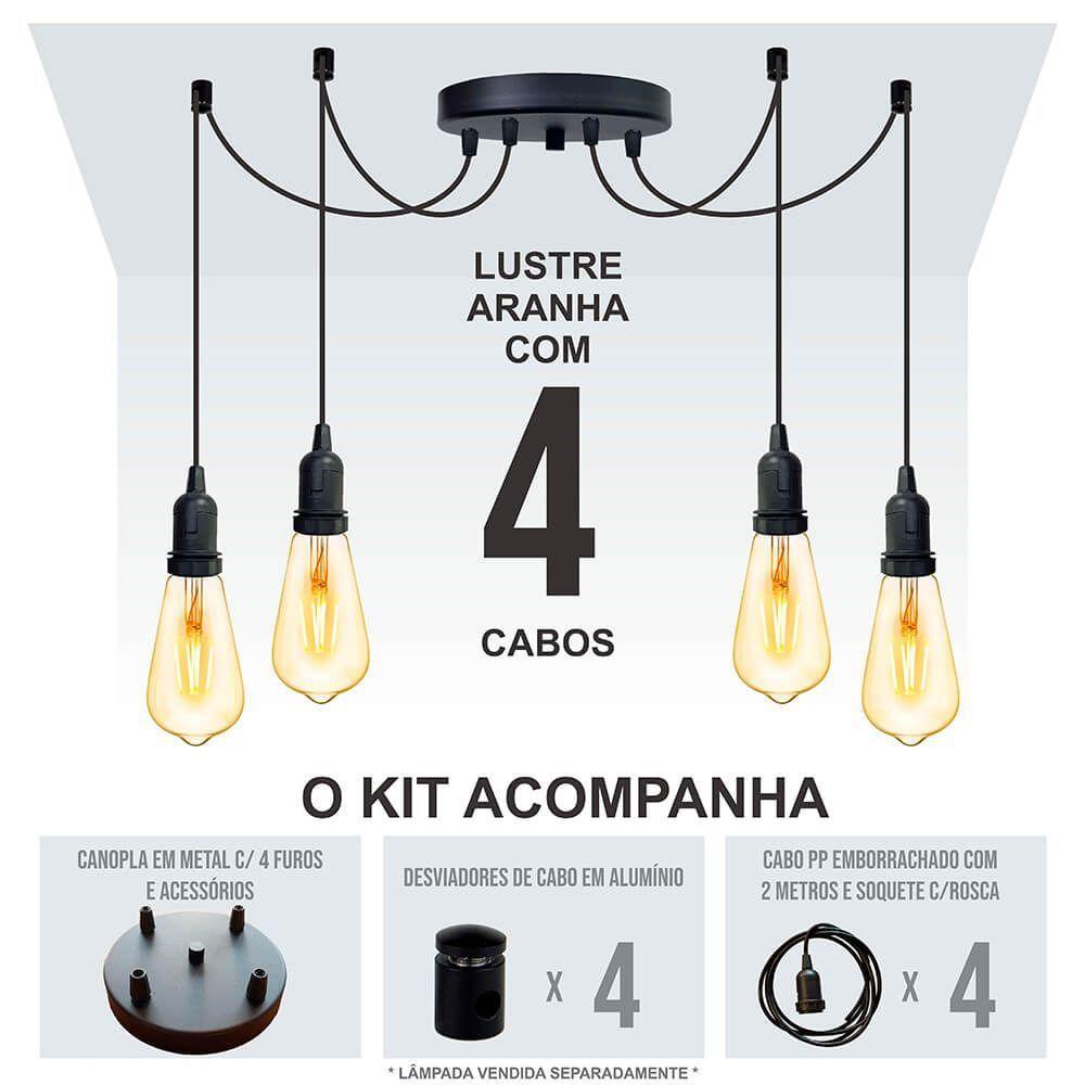 Lustre Aranha Com 4 Pendentes De 2 M + Soquetes - 2