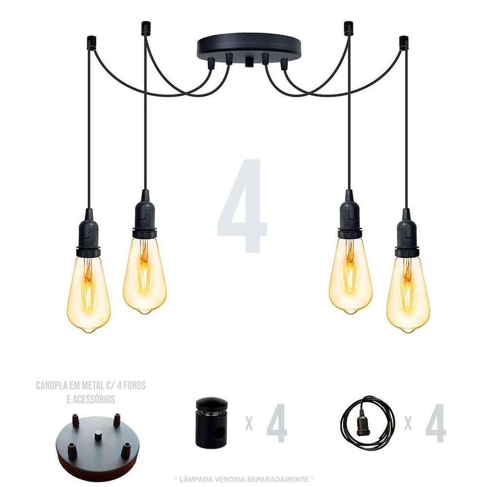 Lustre Aranha Com 4 Pendentes De 2 M + Soquetes - 7