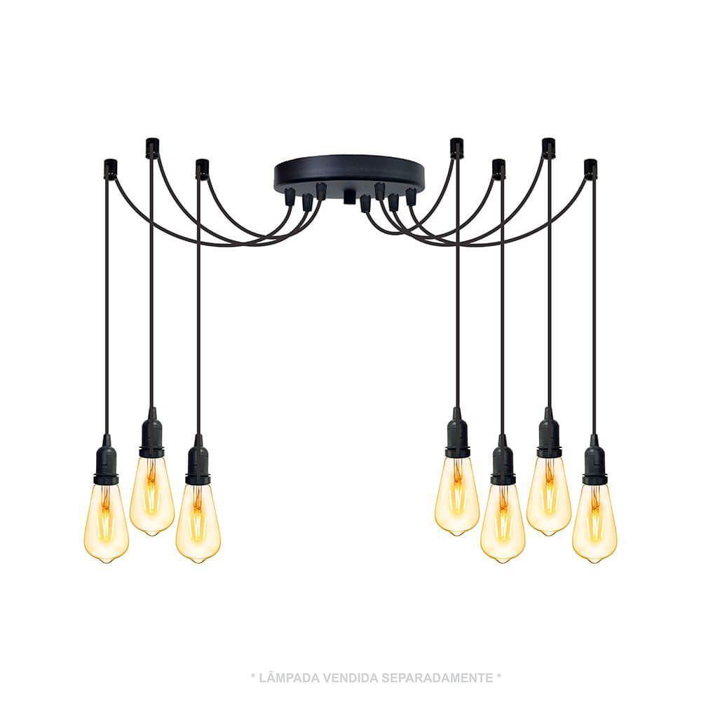Lustre Aranha Com 7 Pendentes (2m Cabo Preto+ Soquetes + Canopla) - 1