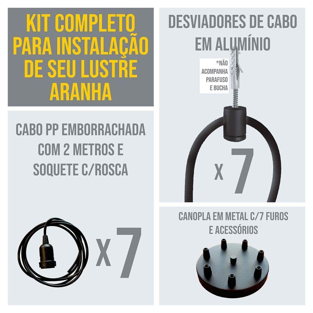 Lustre Aranha Com 7 Pendentes (2m Cabo Preto+ Soquetes + Canopla) - 2