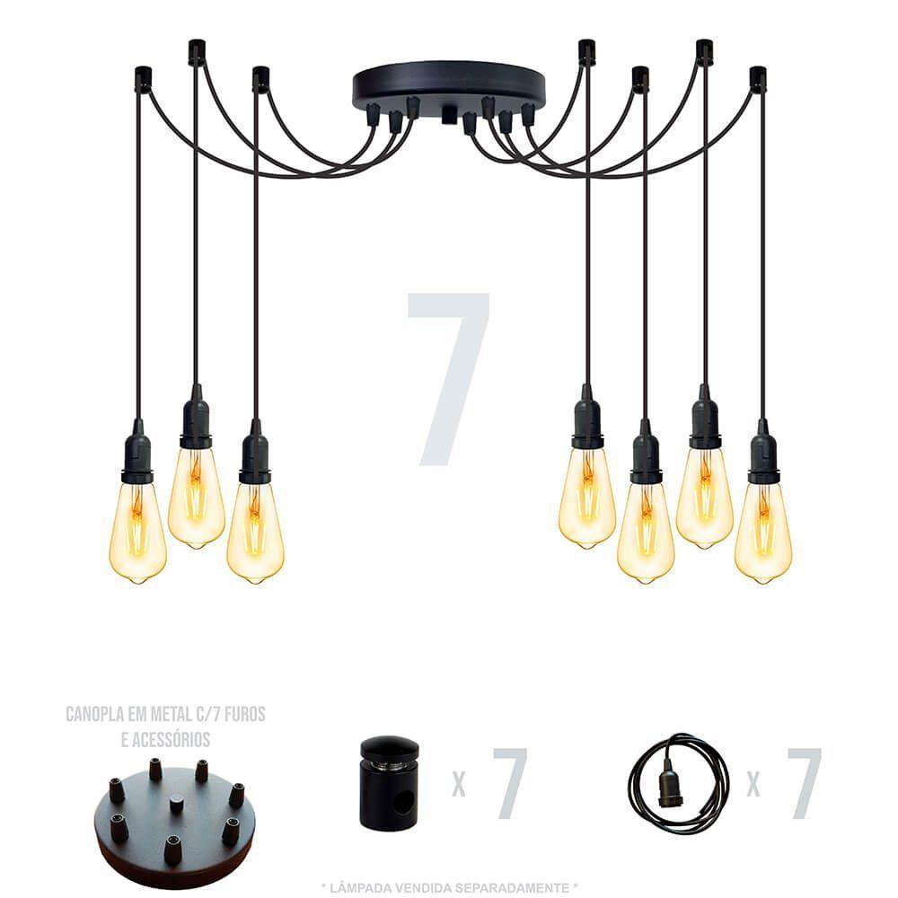 Lustre Aranha Com 7 Pendentes (2m Cabo Preto+ Soquetes + Canopla) - 3