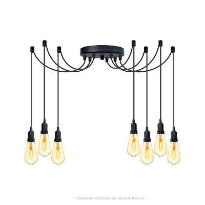Lustre Aranha Com 7 Pendentes (2m Cabo Preto+ Soquetes + Canopla)