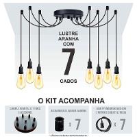 Lustre Aranha Com 7 Pendentes (2m Cabo Preto+ Soquetes + Canopla)