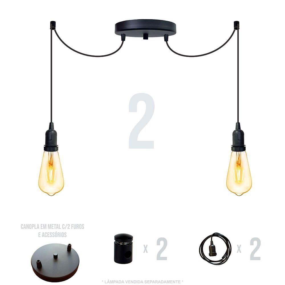 Lustre Aranha Com 2 Pendentes (2m Cabo Preto + Soquetes + Canopla) - 2