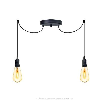 Lustre Aranha Com 2 Pendentes (2m Cabo Preto + Soquetes + Canopla)