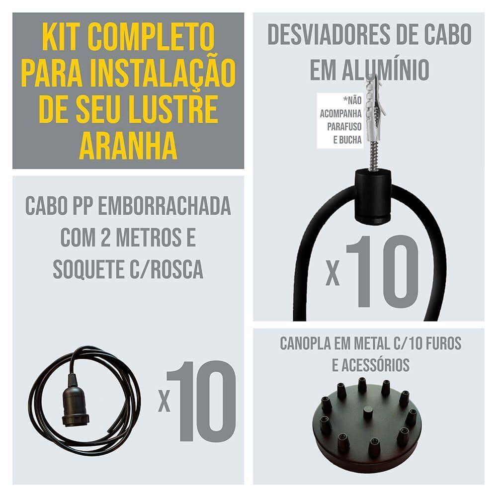 Lustre Aranha Com 10 Pendentes (2m Cabo Preto+ Soquetes + Canopla) - 3