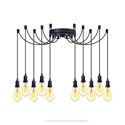 Lustre Aranha Com 10 Pendentes (2m Cabo Preto+ Soquetes + Canopla)