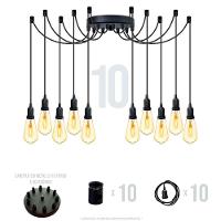 Lustre Aranha Com 10 Pendentes (2m Cabo Preto+ Soquetes + Canopla) - 2