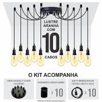 Lustre Aranha Com 10 Pendentes (2m Cabo Preto+ Soquetes + Canopla) - 7